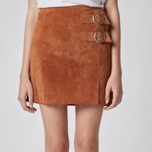 Blank NYC Brown Suede Buckle Mini Skirt